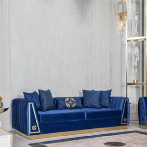Sofa Custom Salone Sofa In Versace Carre White Fabric and Versace Gold  Fabric