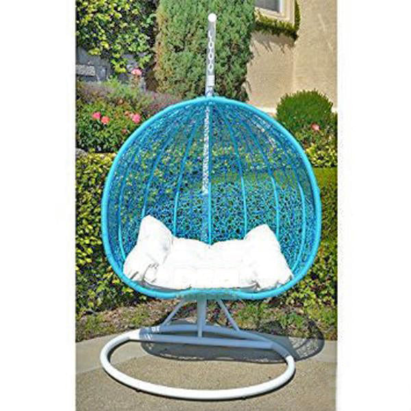 Outdoor Wicker - Swing With Stand - Sky Blue Pomegranate