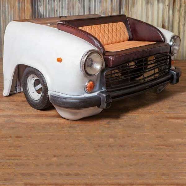 Antique Rustic Automobile Sofa Furniture - Ambassador Car Sofa - White