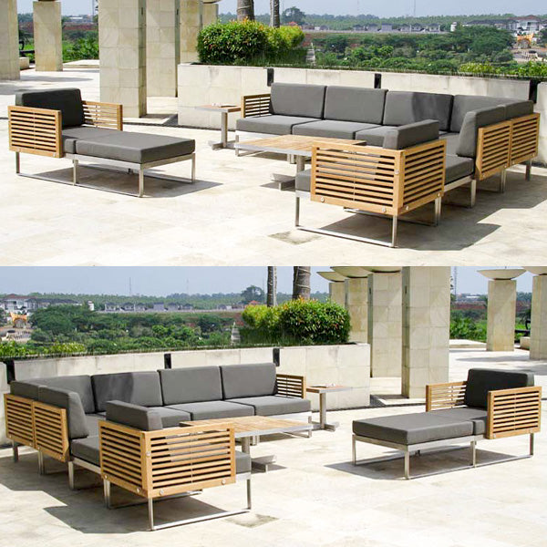 Outdoor Wood & Steel - Sofa Set - Black Cherry